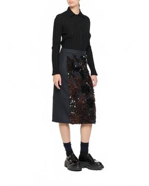 Plan C Wool Sequin Midi Skirt - Black