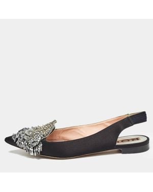 Rochas Satin Crystal Embellished Flat Slingback Sandals - Blue