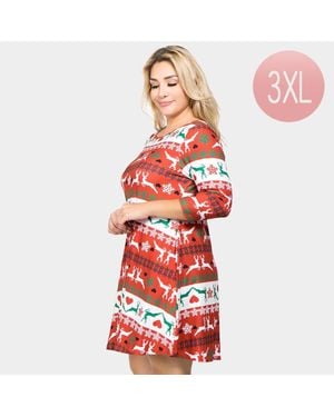 TRUEDAMES Fair Isle Reindeer Patterned A-Line Dress - Red