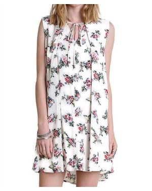 Umgee Floral Keyhole Sleeveless Dress - White