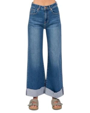 Bianco Sabrina Cuff Hem Wide Leg Jean - Blue