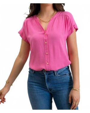 Blu Pepper Short Roll Sleeve Button Down Shirt - Pink