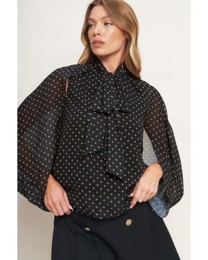 TRUEDAMES Midnight Dot Chic Woven Top - Black