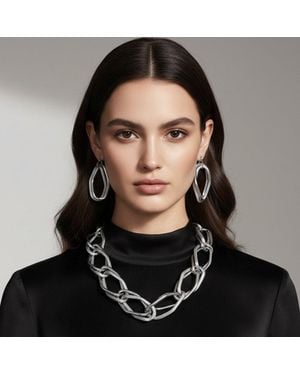 Fashnzfab Bold Chunky Chain Link Statement Necklace - Black