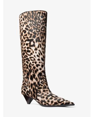 Michael Kors Jayla Leopard Print Calf Hair Knee-High Boot - White