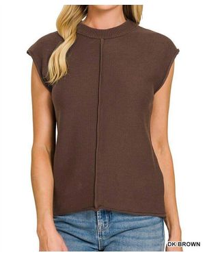 Zenana Shannon Center Seam Crew Sweater - Brown