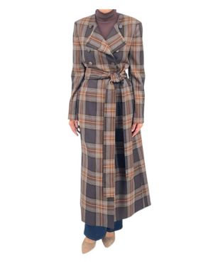 Diomi Plaid Coat With Scarf - Brown