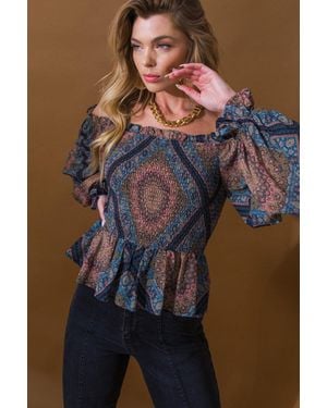 TRUEDAMES Boho Woven Top - Blue