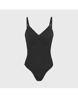 TRUEDAMES Deep V Bodysuit With Push-Up & Tummy Control - Black