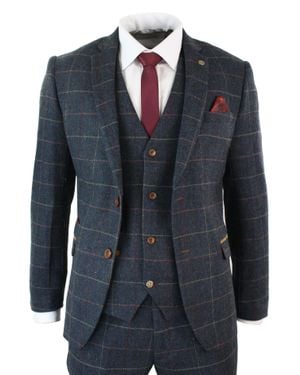 Marc Darcy Eton Wine Check 3 Piece Suit - Blue