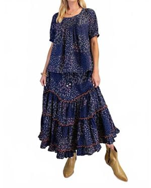 Easel Elastic Waistband Light Fields Skirt - Blue