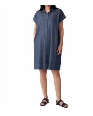 Eileen Fisher Organic Cotton Button-Front Shirt Dress - Blue