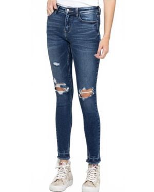 VERVET BY FLYING MONKEY Distressed Mid Rise Frayed Hem Jean - Blue