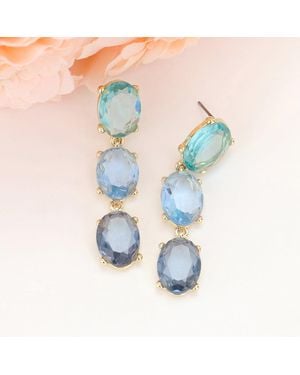 Fashnzfab Oval Glass Stone Link Dropdown Earrings - Blue