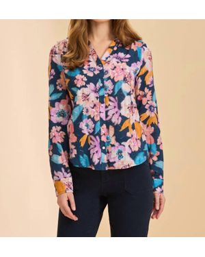 Fdj Long Sleeve Split Neck Shirt - Blue