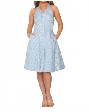 Orchid Bloom Checkmate Halter Swing Dress - Blue