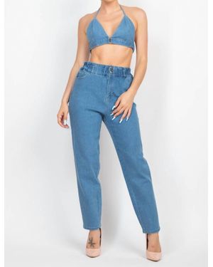 Denim Blvd Ready And Willin Baggy Jean And Bralette Set - Blue