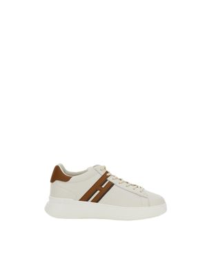 Hogan Lace-Up Low-Top Sneakers With Tan Leather Accents - White