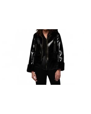 Max & Moi Vinta Vinyl Jacket With Faux Fur Trims - Black