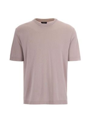 Herno Crewneck Ribbed Details T Shirt - Brown