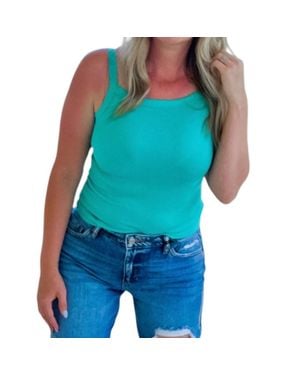 Zenana Solid Mini Ribbed Tank Top - Blue