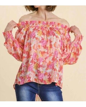 Umgee Sheer Floral Off The Shoulder Top - Red