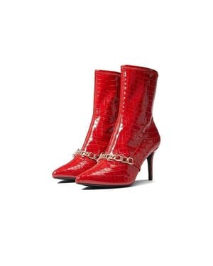 Juicy Couture Tyme Bootie 8 Croc Leather Stiletto Heel Boots Khd807 - Red