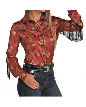 Panhandle Rose Long Sleeve Snap Front Western Shirt - Red