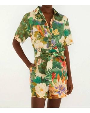 FARM Rio Ecovero Linen Floral Romper - Green