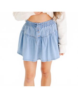 Wildflower Denim Stretch Soft Denim Pintuck Flare Mini Skirt - Blue