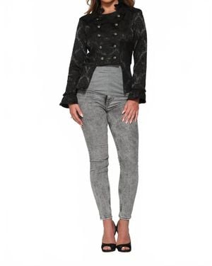 Orchid Bloom Brocade Ruffle Detail Jacket - Black