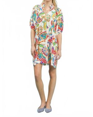 Umgee Abstract Print Ruffled Neck Mini Dress - Red
