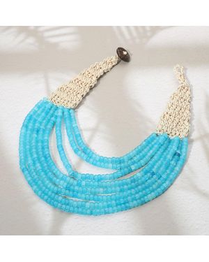 Fashnzfab Woven Detail Multi Strand Beaded Collar Statement Necklace - Blue