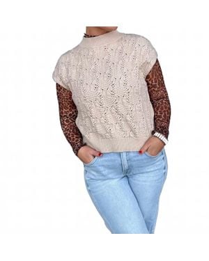 Eesome Cable Knit Mock Neck Sweater - Blue