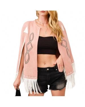 Blue B Fringe Detail Open Cape Jacket - Black