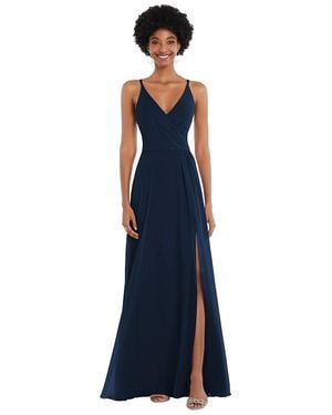 After Six Faux Wrap Criss Cross Back Maxi Dress With Adjustable Straps - Blue