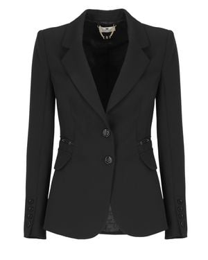 Elisabetta Franchi Tailored Jacket With Button Closure And Accents - Black