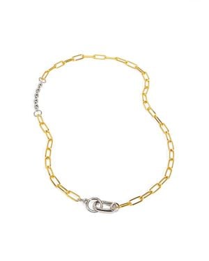 Rho Two Tone Beaded Mixed Link Collar Necklace - Metallic