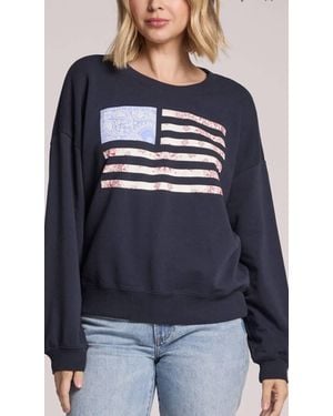Chaser Brand Flag Adornment Long Sleeve Sweatshirt - Blue