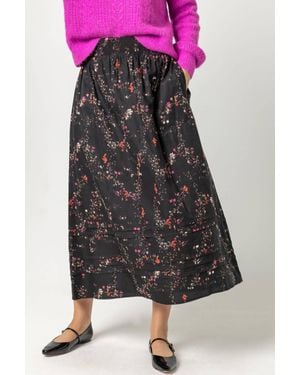 Lilla P Printed Woven Pleated Hem Skirt - Black
