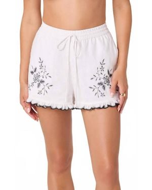 Astr Sadie Embroidered Linen Shorts - White
