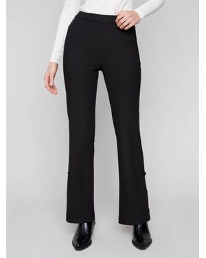 Charlie b Crepe Flare Pants With Covered Buttons And Hem Slits - Black