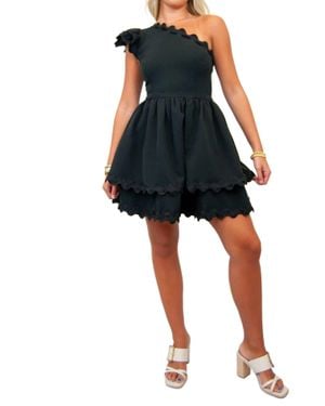 Main Strip Scallop Edge Mini Dress - Blue
