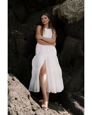 REISTOR Embroidered Tiered Cotton Maxi Dress - White