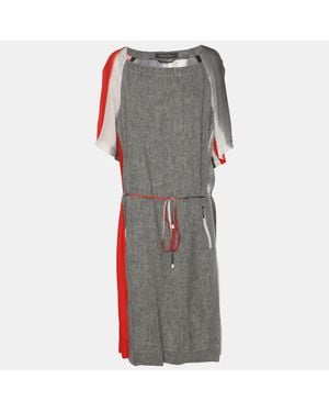 Marina Rinaldi Silk Linen Drawstring Dress - Gray