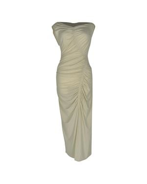 Self-Portrait Gathered Asymmetric Midi Dress - Green