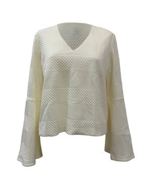 Iris & Ink Textured V-Neck Long Sleeve Top - Green