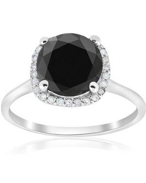 Pompeii3 3 1/10Ct Treated Diamond Cushion Halo Engagement Ring 14K Size Selectable - Black