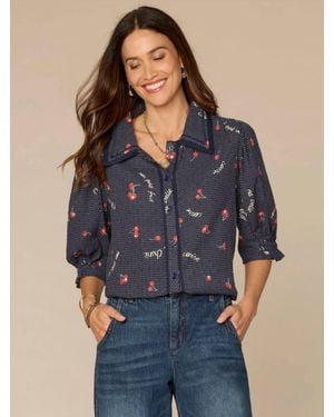 Democracy Elbow Printed Woven Top - Blue
