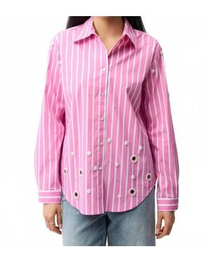 Joseph Ribkoff Stripe Print Boxy Blouse With Rhinestones - Pink